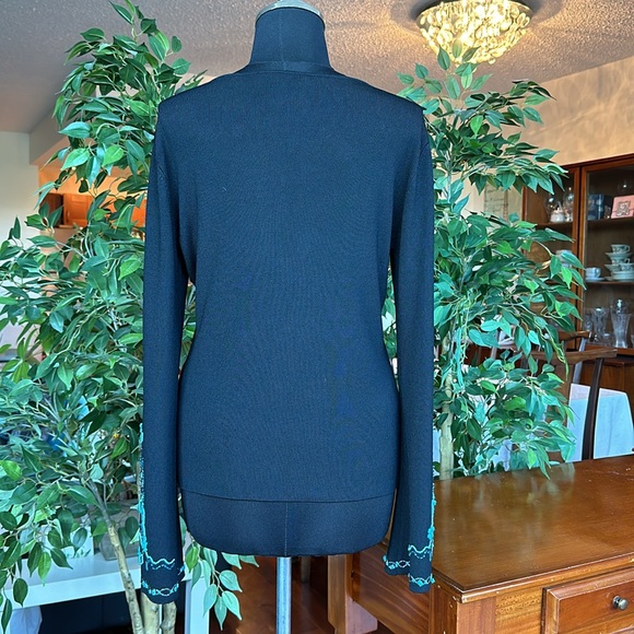 Size Large Black Boho Western Sweater Turquoise Beads and Bell Sleeves - Picture 4 of 16